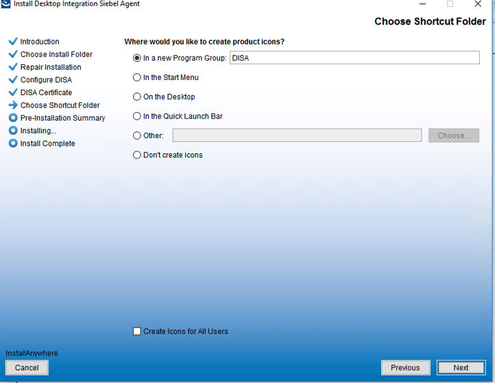Screenshot 6, Installing & Configuring the Desktop Integration Siebel Adapter (DISA) (after: 4. Select the Generate Certificate Using Existing Keystore option and select…)