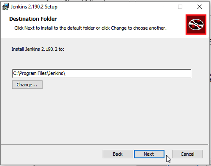 Screenshot 2, Installing Jenkins (after: 1. Download the Jenkins installation files here:  2. Run the msi file and…)