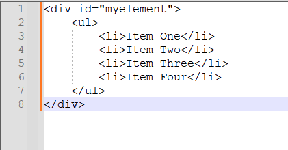 HTML file containing a div with id myelement wrapping an unordered list of four items